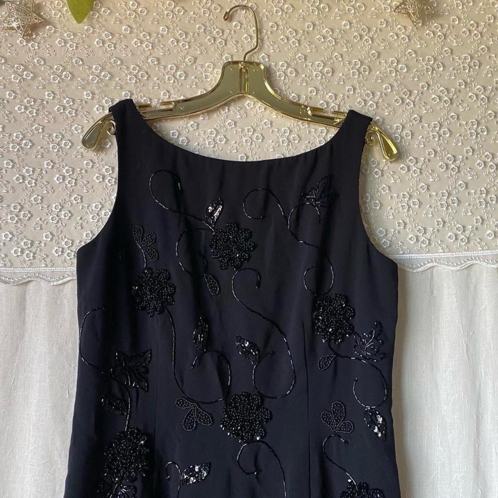 Jones New York Black Sequin Floral Midi Dress elegant beaded